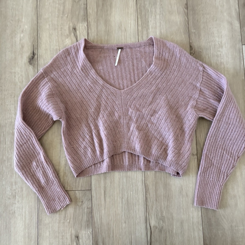 FREE‎ PEOPLE Elias Cashmere Sweater Cropped Pullover Taupe Knitwear X-Small